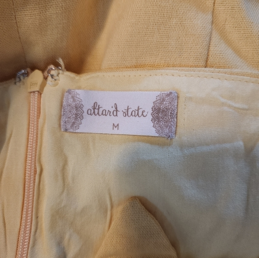 ALTAR'D STATE Knot Front Puff Sleeve Babydoll Sundress Yellow linen cott… - Picture 5 of 7